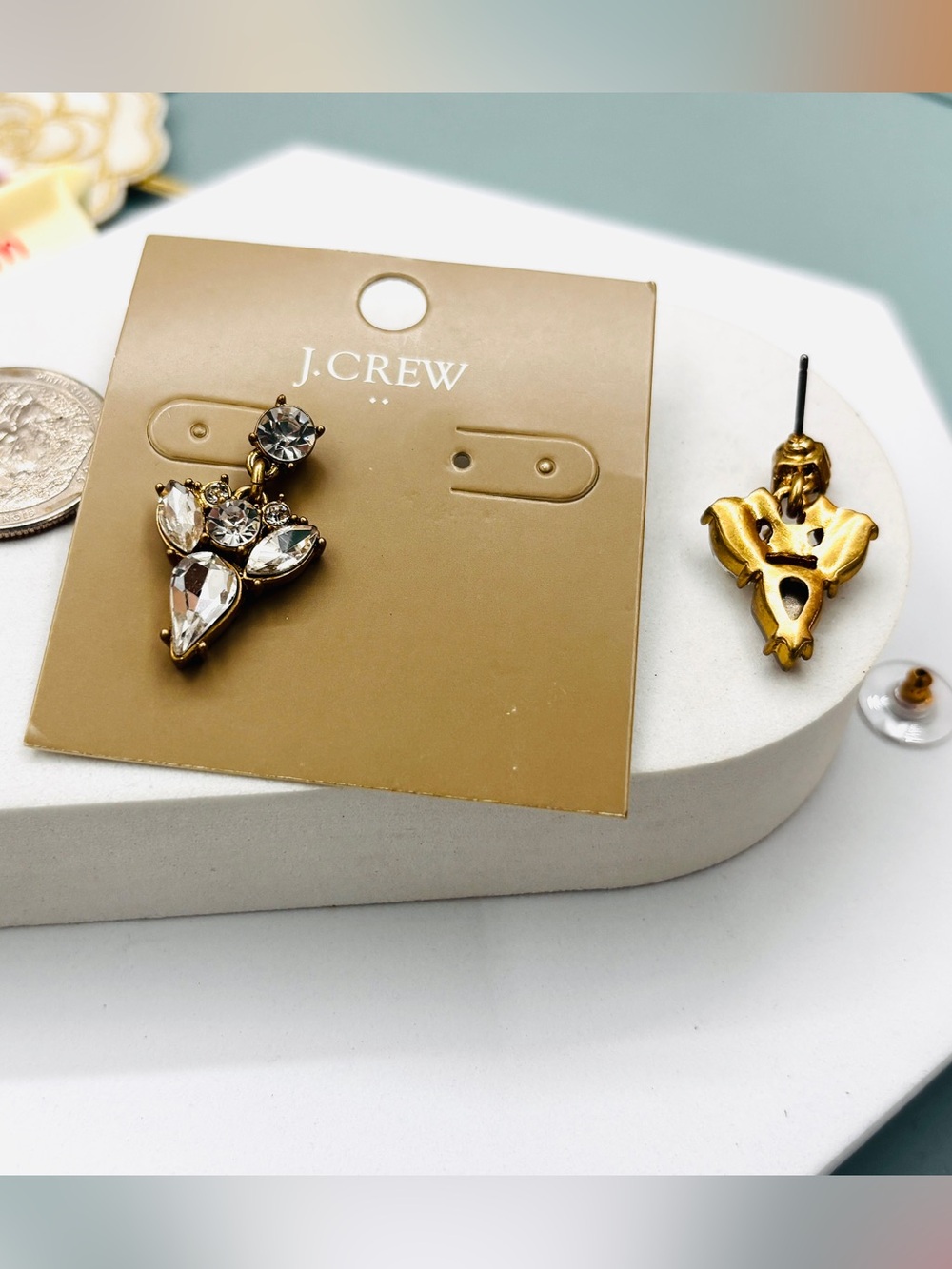 J.Crew Vintage Gold Plated Crystals Drop Earrings - Picture 2 of 5
